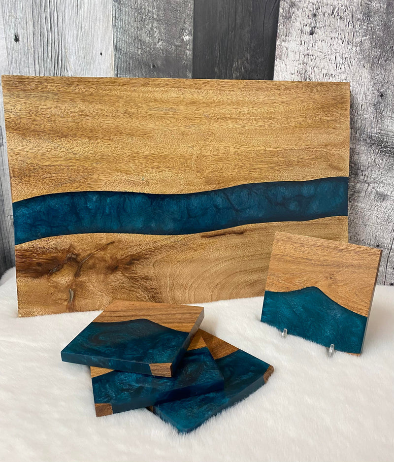 Wooden Cutting Board & Matching Coaster Set