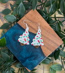 White Beaded Christmas Tree Earrings