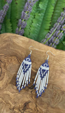 Blue & White Bugle Beaded Earrings
