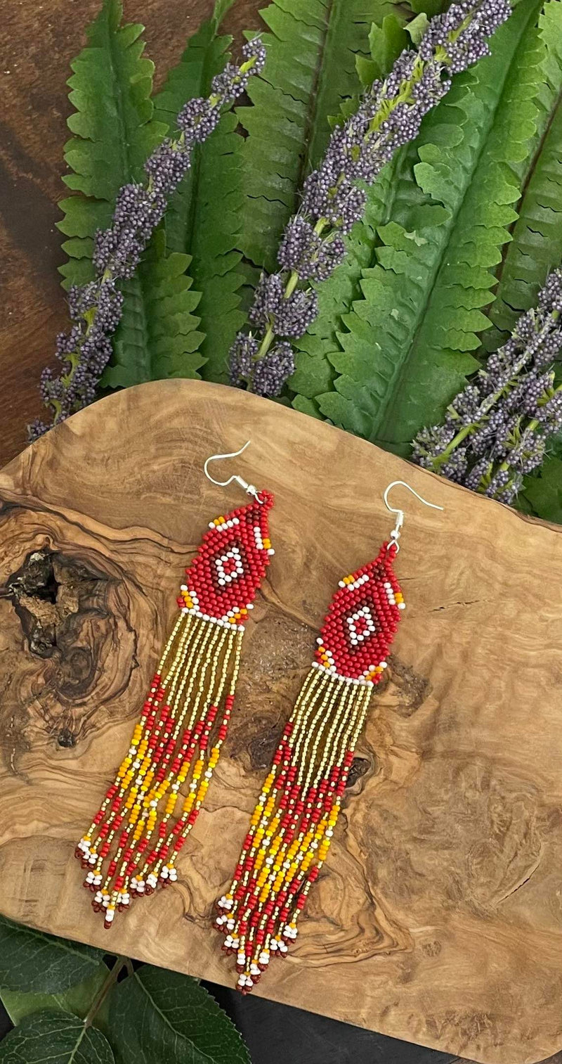 Red & Gold Beaded Dangle Earrings