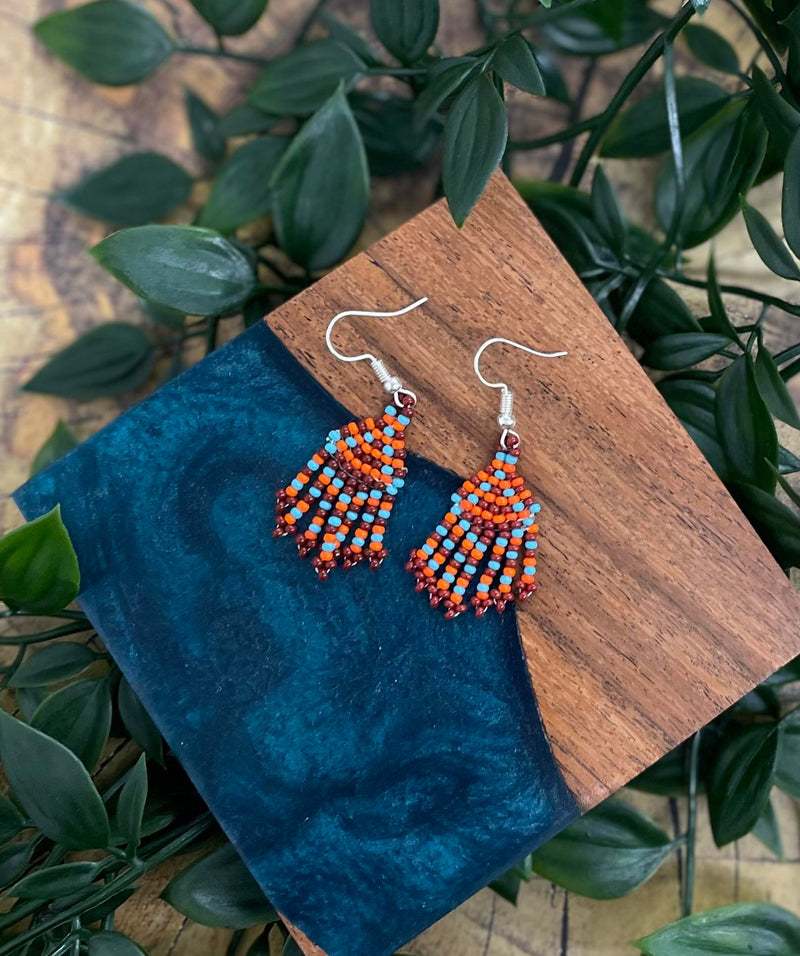 Orange & Blue Small Beaded Dangle Earrings