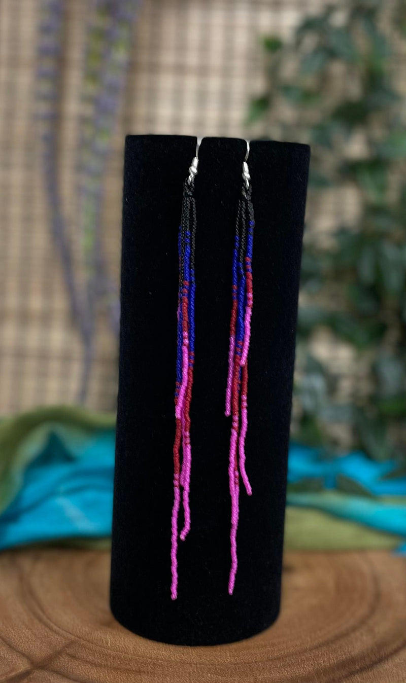 Blue & Pink Beaded Dangle Earrings