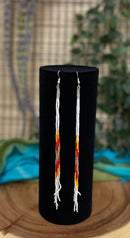 White & Red 7" Long Beaded Dangle Earrings