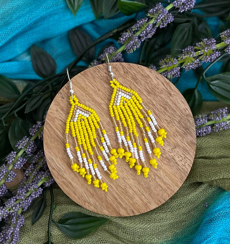 Small Yellow Dangle Beaded Earrings