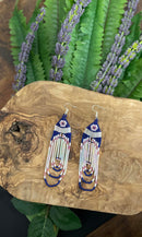 Blue & White Bugle Loop Beaded Earrings