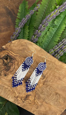 Navy & White Bugle Beaded Earrings