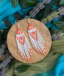 Orange & White Bugle Beaded Earrings