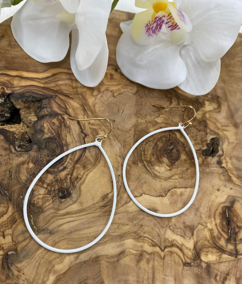 White Oval Hoop Earrings