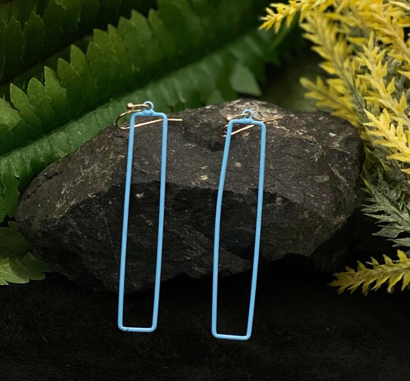 Blue Rectangle Hoop Earrings