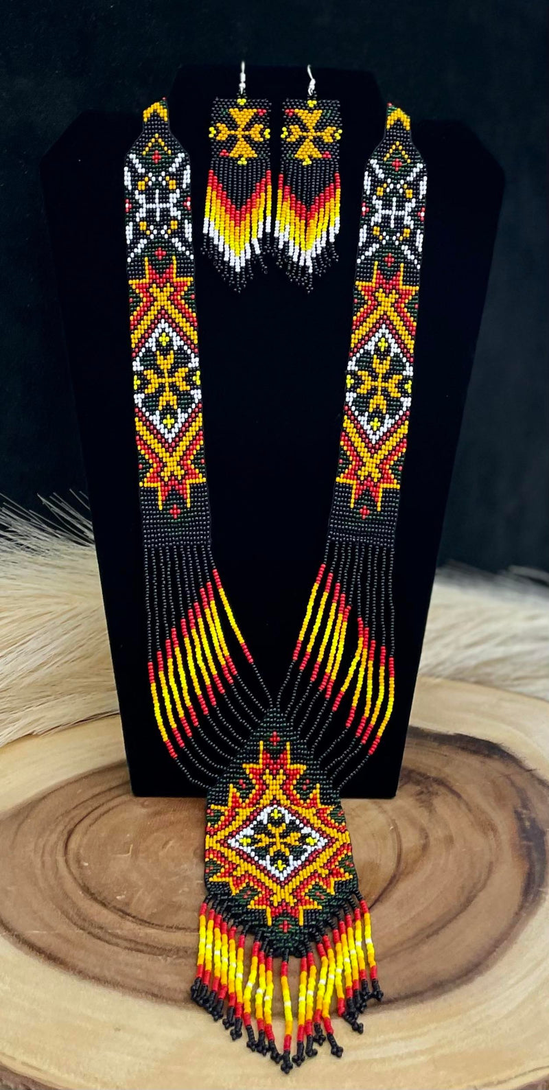 Black/Orange Beaded Necklace & Earring Set