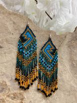 5" Teal Aztec Fringe Earrings