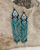 6" Turquoise With White Diamond Fringe Earrings