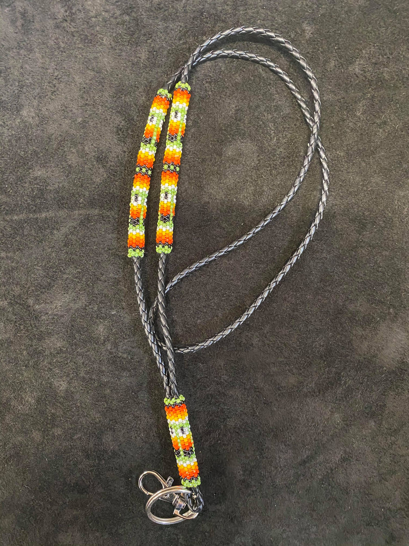 Leather Cord Partially Beaded Neck Lanyard