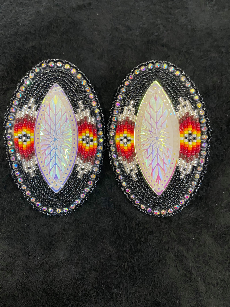 Large Oval With Post Beaded Earrings