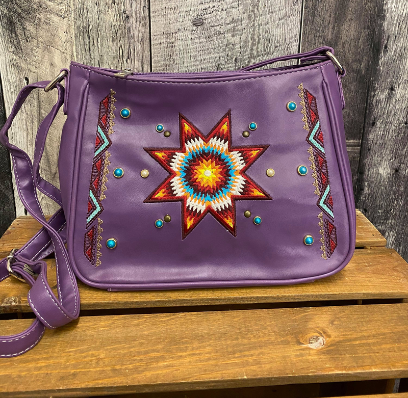 Genuine Leather Embroidered Crossbody Purse