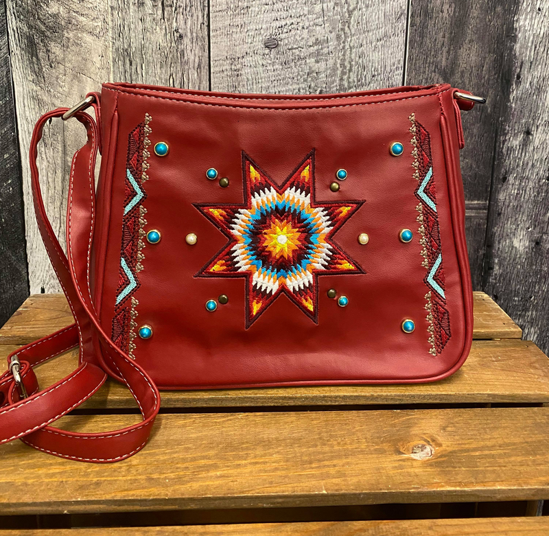 Genuine Leather Embroidered Crossbody Purse