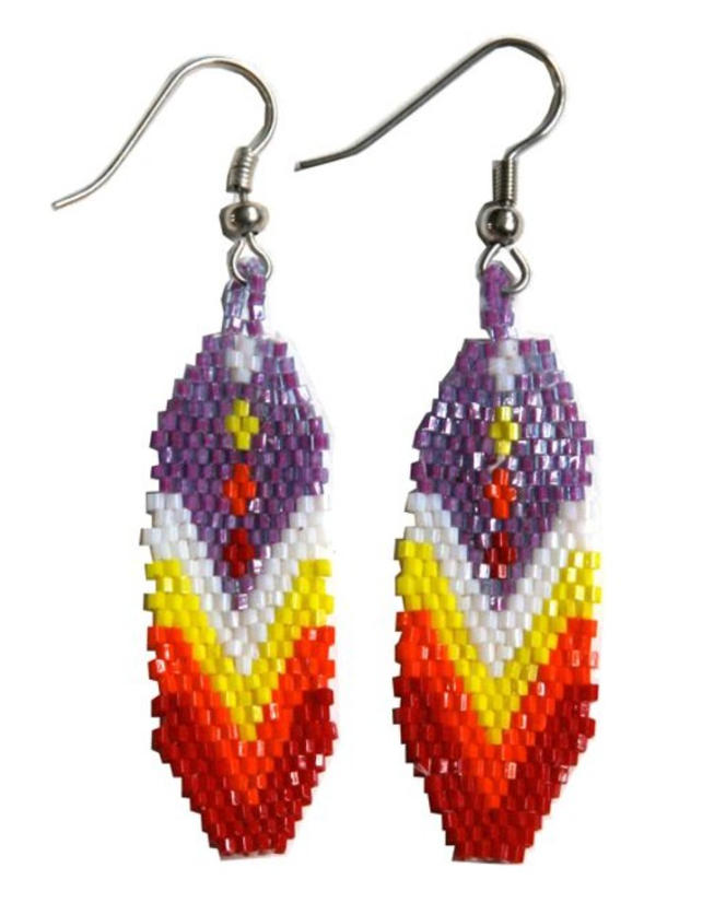 Four Directions Feather Beaded Earrings