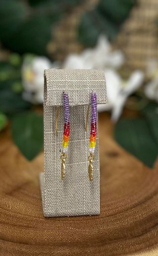 Hook With Gold Feather Beaded Earrings