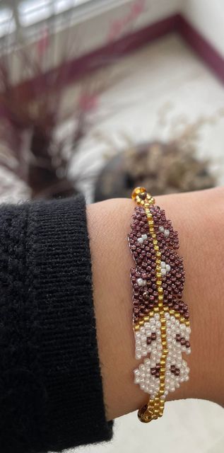 Gold Beaded Feather Bracelet