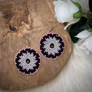 White Flower Round Beaded Earrings
