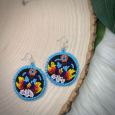 Turquoise Floral Round Earrings