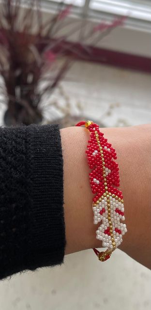 Gold Beaded Feather Bracelet