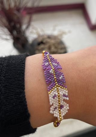 Gold Beaded Feather Bracelet