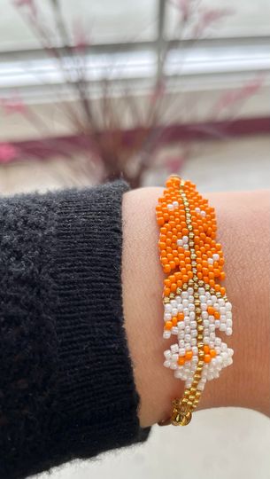 Gold Beaded Feather Bracelet